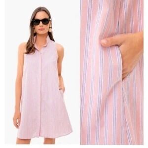 Tuckernuck Charlie Dress Sleeveless Oxford Mini Pink Blue Stripe Size XS